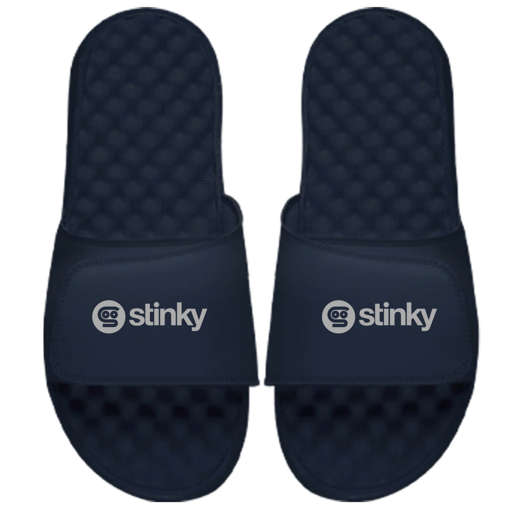 slides navy with stinky logo 