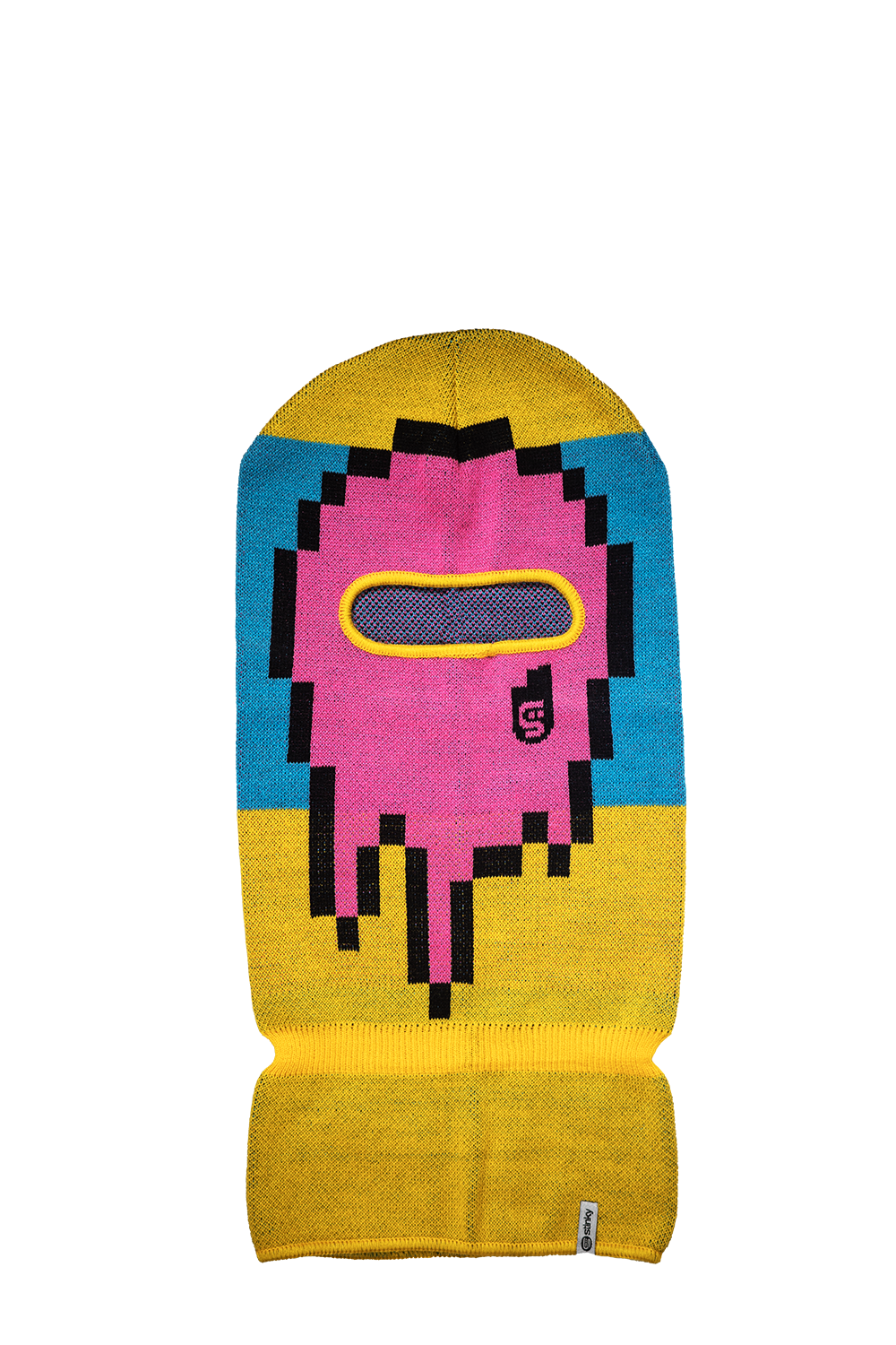Colorful sock with a pixelated design on a white background